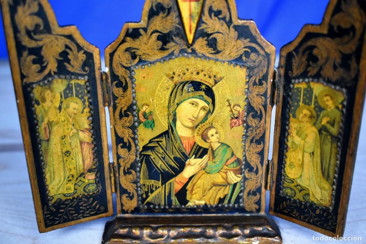 Antig&uuml;edades: Antiguo Triptico en madera de Nuestra Se&ntilde;ora del Perpetuo Socorro - Foto 2