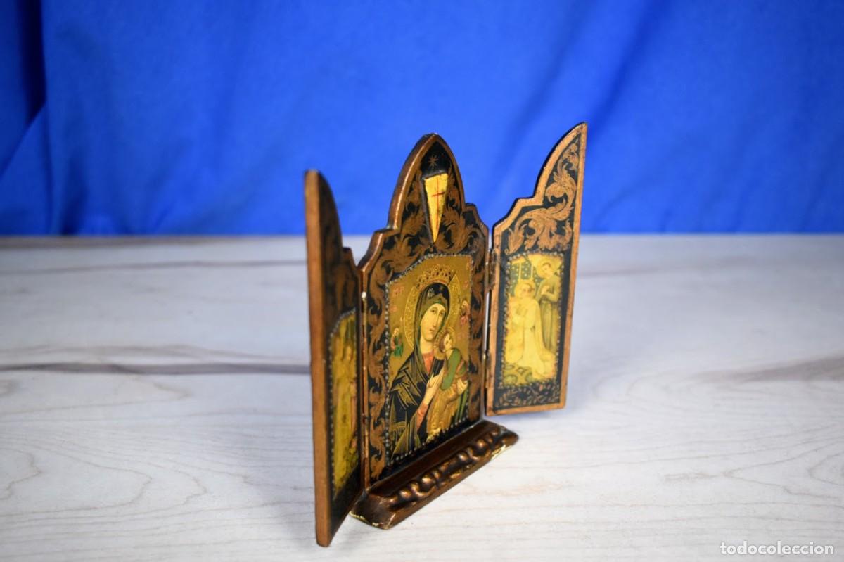 Antig&uuml;edades: Antiguo Triptico en madera de Nuestra Se&ntilde;ora del Perpetuo Socorro - Foto 5