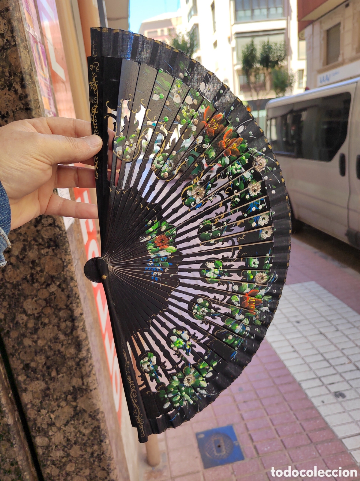 Antig&uuml;edades: antiguo abanico de madera pintada a mano - Foto 13