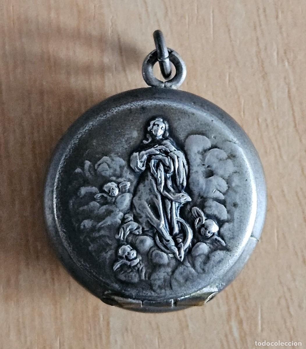 Antiquit&eacute;s: ANTIGUA CAJA RELICARIO RELIGIOSO EN PLATA CON LA VIRGEN INMACULADA - Peso 4,90 gr.