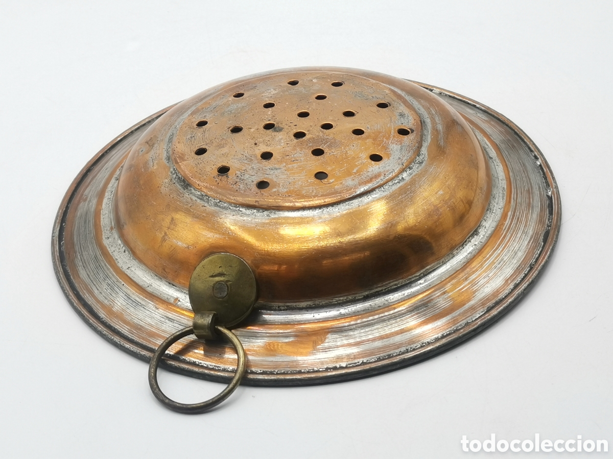Antiquit&auml;ten: COLADOR R&Uacute;STICO DE COBRE CON ANILLA PARA COLGAR