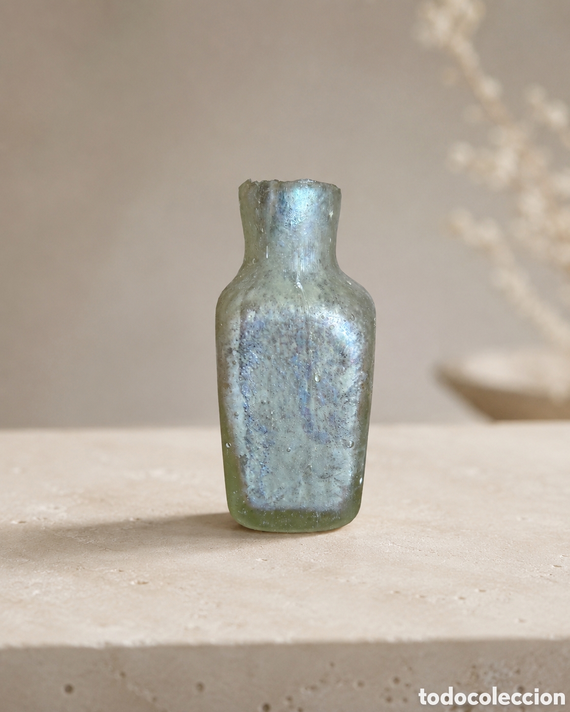 Antig&uuml;edades: Frasco antiguo de vidrio isl&aacute;mico 800&ndash;1100 d.C. con certificado