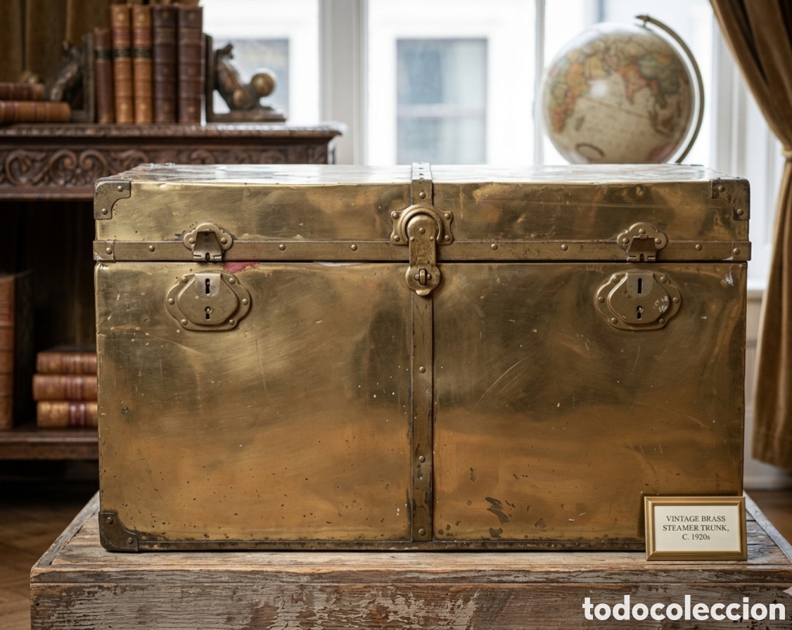 Antig&uuml;edades: Este es un ba&uacute;l de vapor vintage de lat&oacute;n de la d&eacute;cada de 1920.