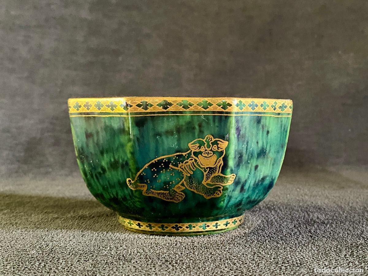 Antiques: Wedgwood. Bol drag&oacute;n verde con lustre. Daisy Makeig-Jones. D&eacute;cada de 1920