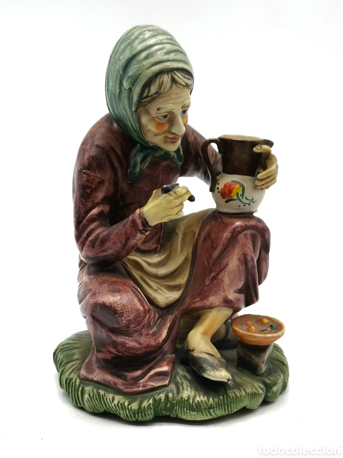 Antiquit&auml;ten: BONITA FIGURA ANTIGUA DE CER&Aacute;MICA MUJER PINTANDO UN CANTARO