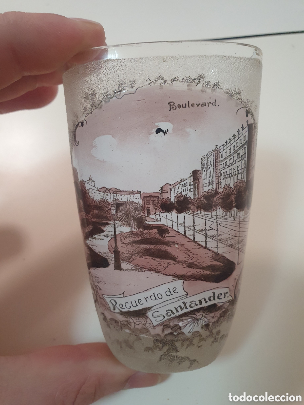 Antiquit&eacute;s: Vaso de balneario Recuerdo de Santander. Finales XIX ppios XX.