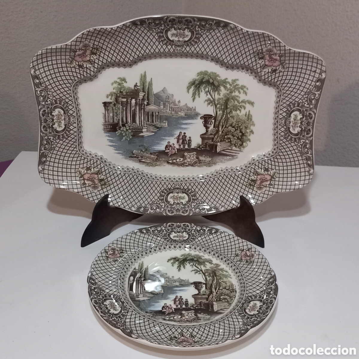 Antig&uuml;edades: CARTUJA de SEVILLA IMPERIO ATENEA/36&times;27cmFUENTE+PLATO 22cm(COMO NUEVOS)
