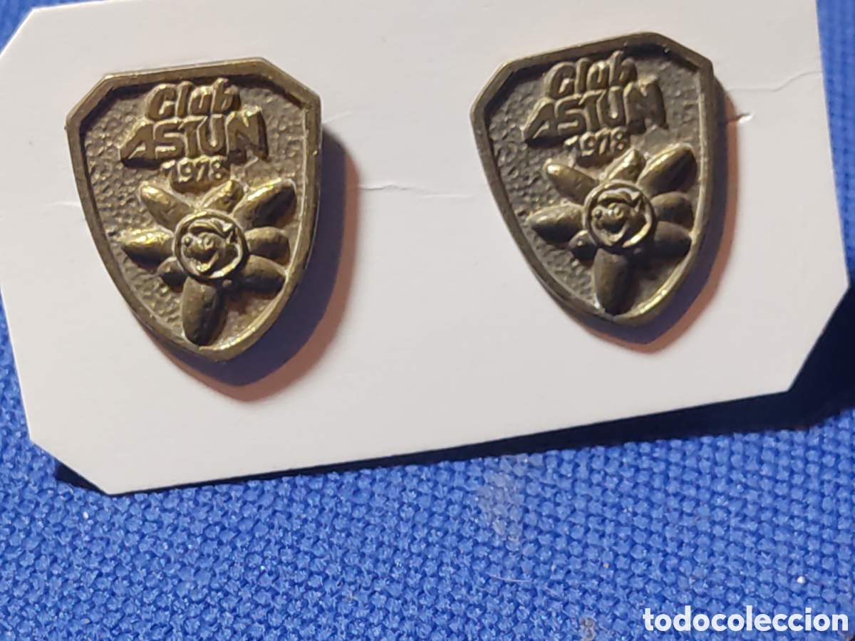 Antig&uuml;edades: Gemelos de bronce o lat&oacute;n Club Astun & Flor del Pirineo Edelweiss.A&ntilde;o 1978.