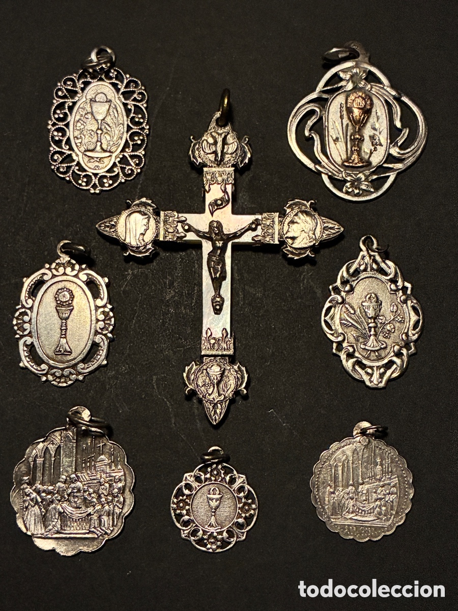 Antiques: Exclusivo lote de medallas religiosas de plata - 1&ordf; Comuni&oacute;n - Francia - XIX XX