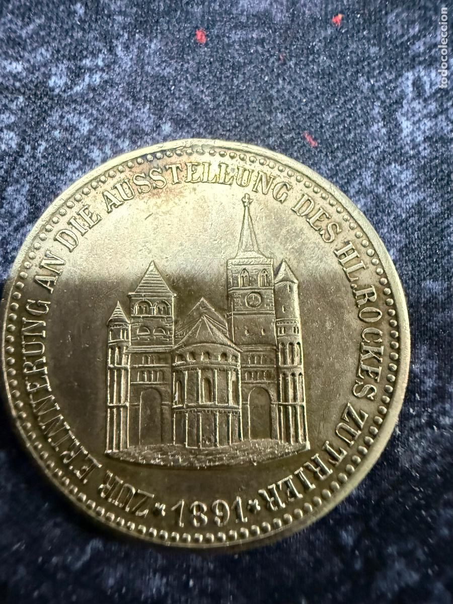 Antiguidades: Medalla religiosa alemana En recuerdo de la exhibici&oacute;n del Hilfrock en Tr&eacute;veris/Trier, 1891