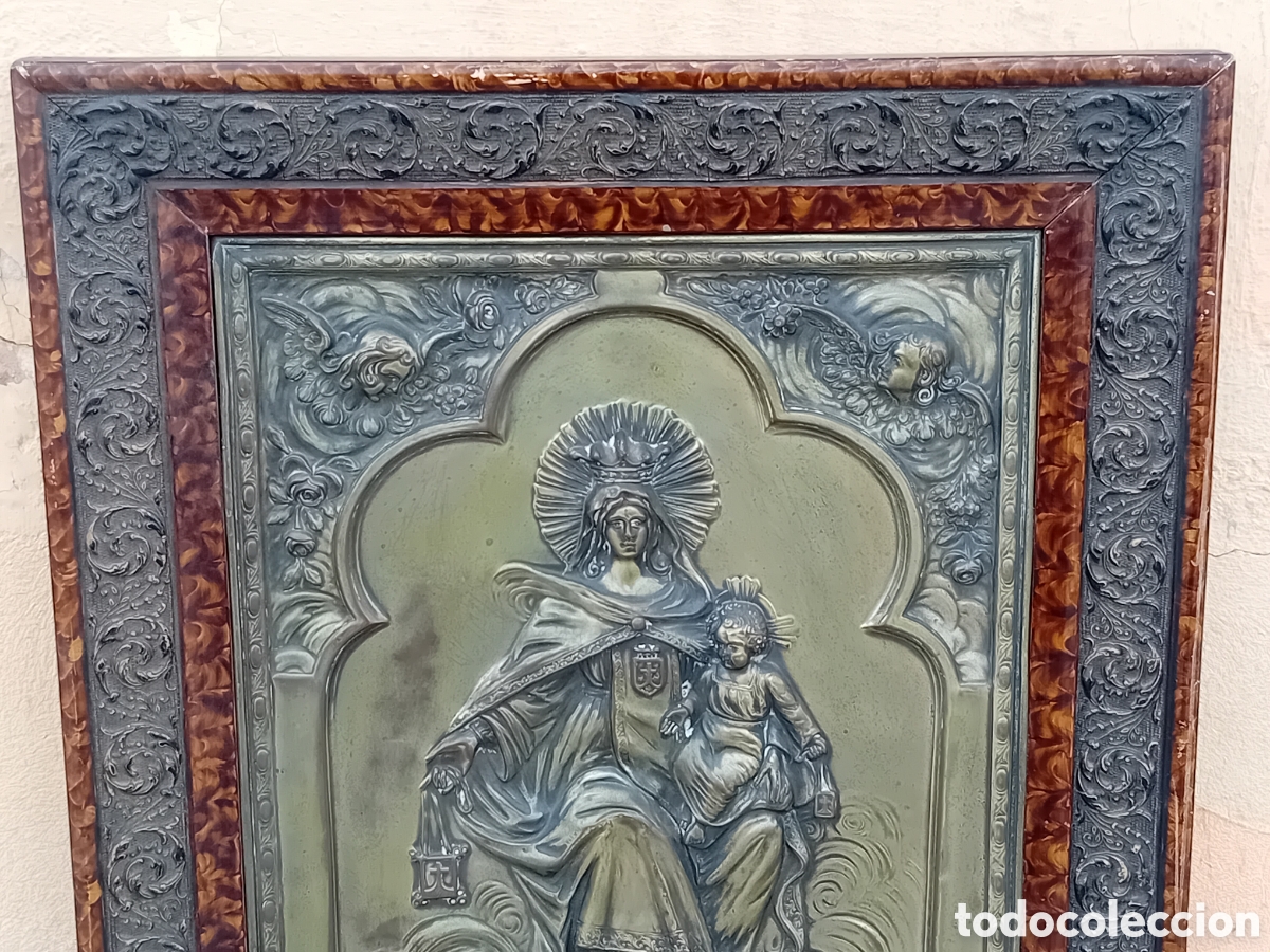 Antig&uuml;edades: CUADRO REPUJADO ALPACA NUESTRA SE&Ntilde;ORA DEL CARMEN - Foto 2