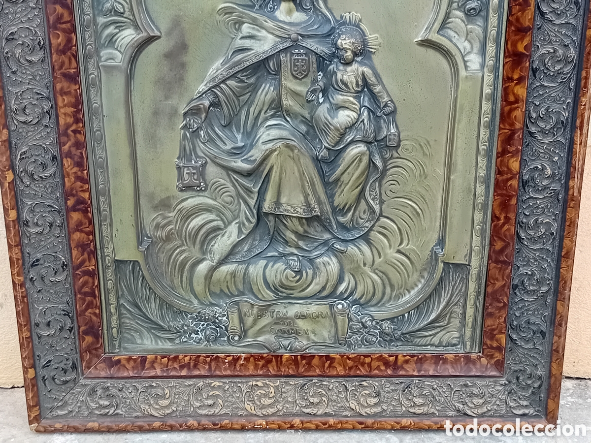 Antig&uuml;edades: CUADRO REPUJADO ALPACA NUESTRA SE&Ntilde;ORA DEL CARMEN - Foto 3