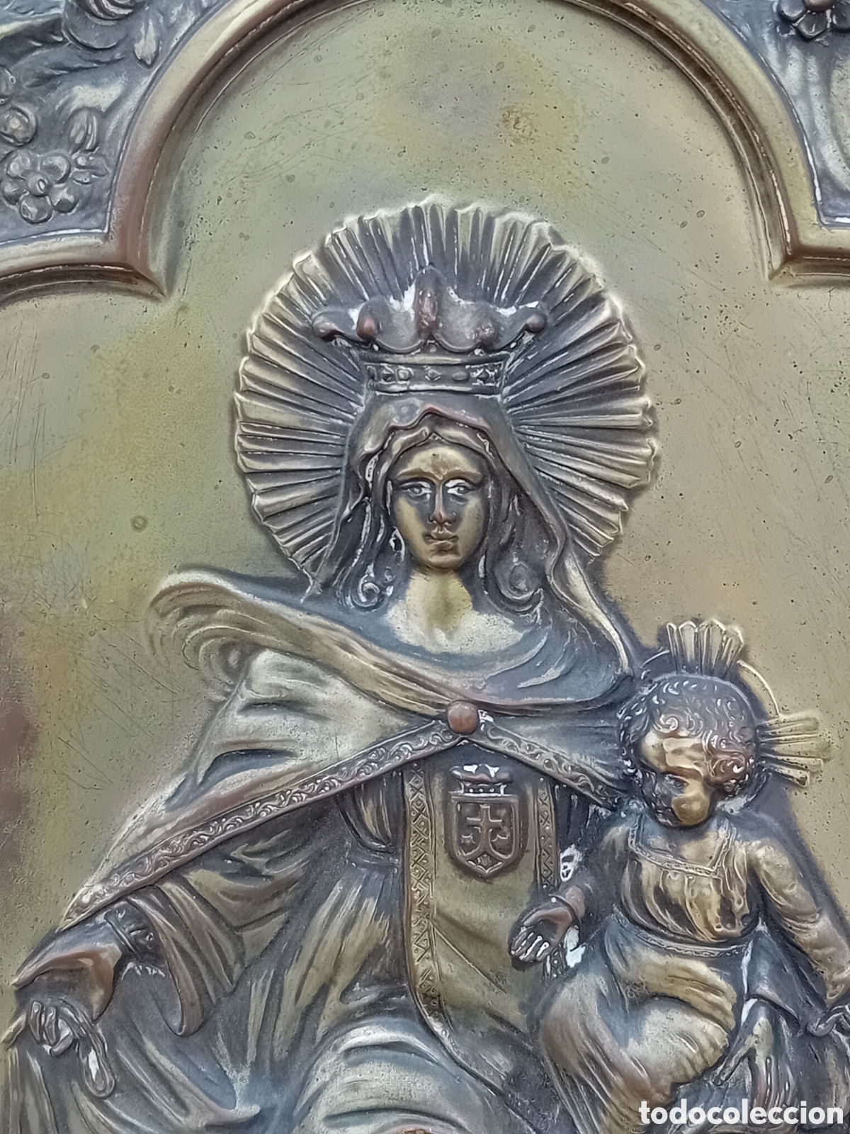 Antig&uuml;edades: CUADRO REPUJADO ALPACA NUESTRA SE&Ntilde;ORA DEL CARMEN - Foto 4