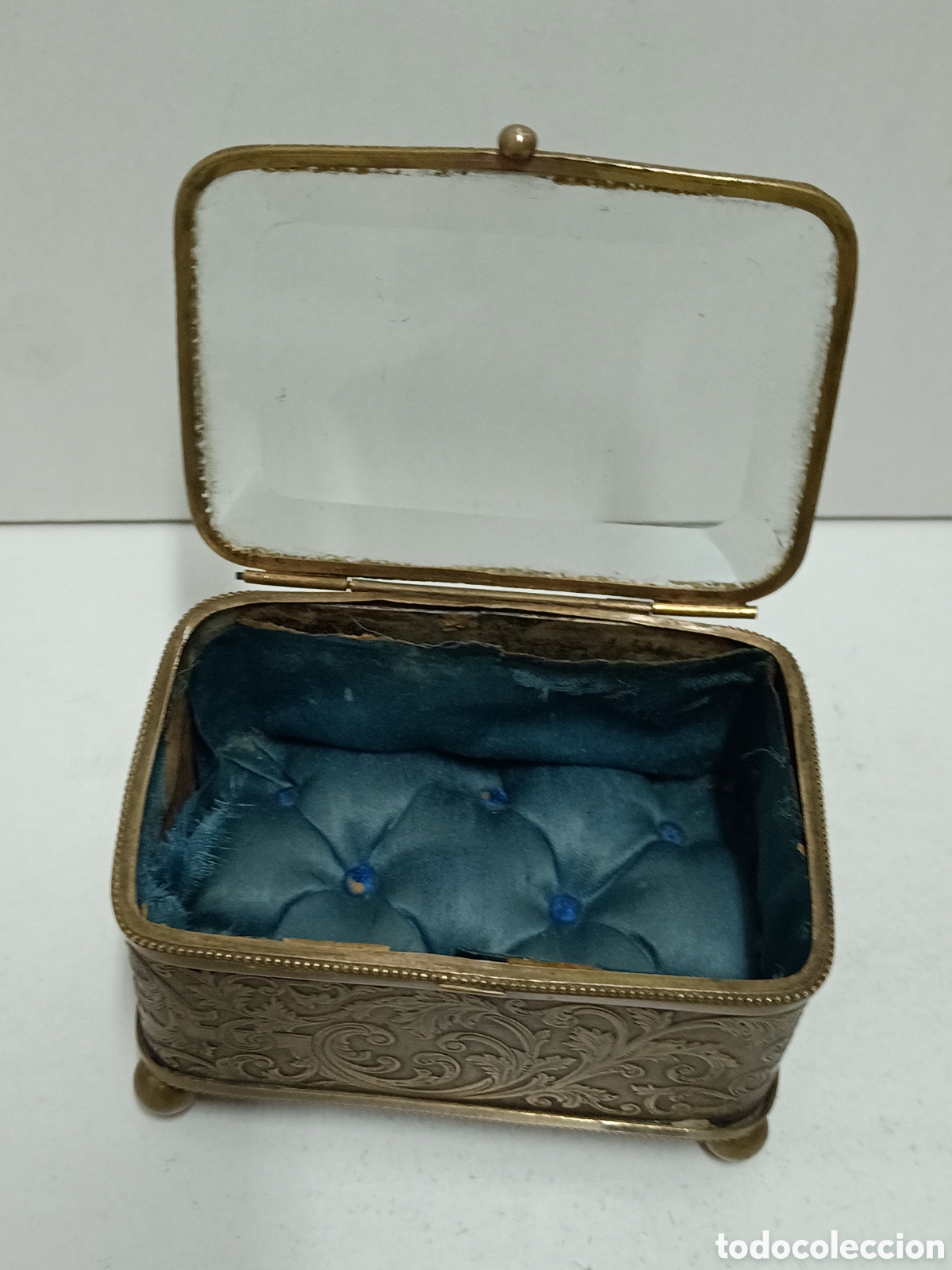 Antig&uuml;edades: JOYERO DE LAT&Oacute;N CON CRISTAL BISELADO FINALES S.XIX - Foto 7