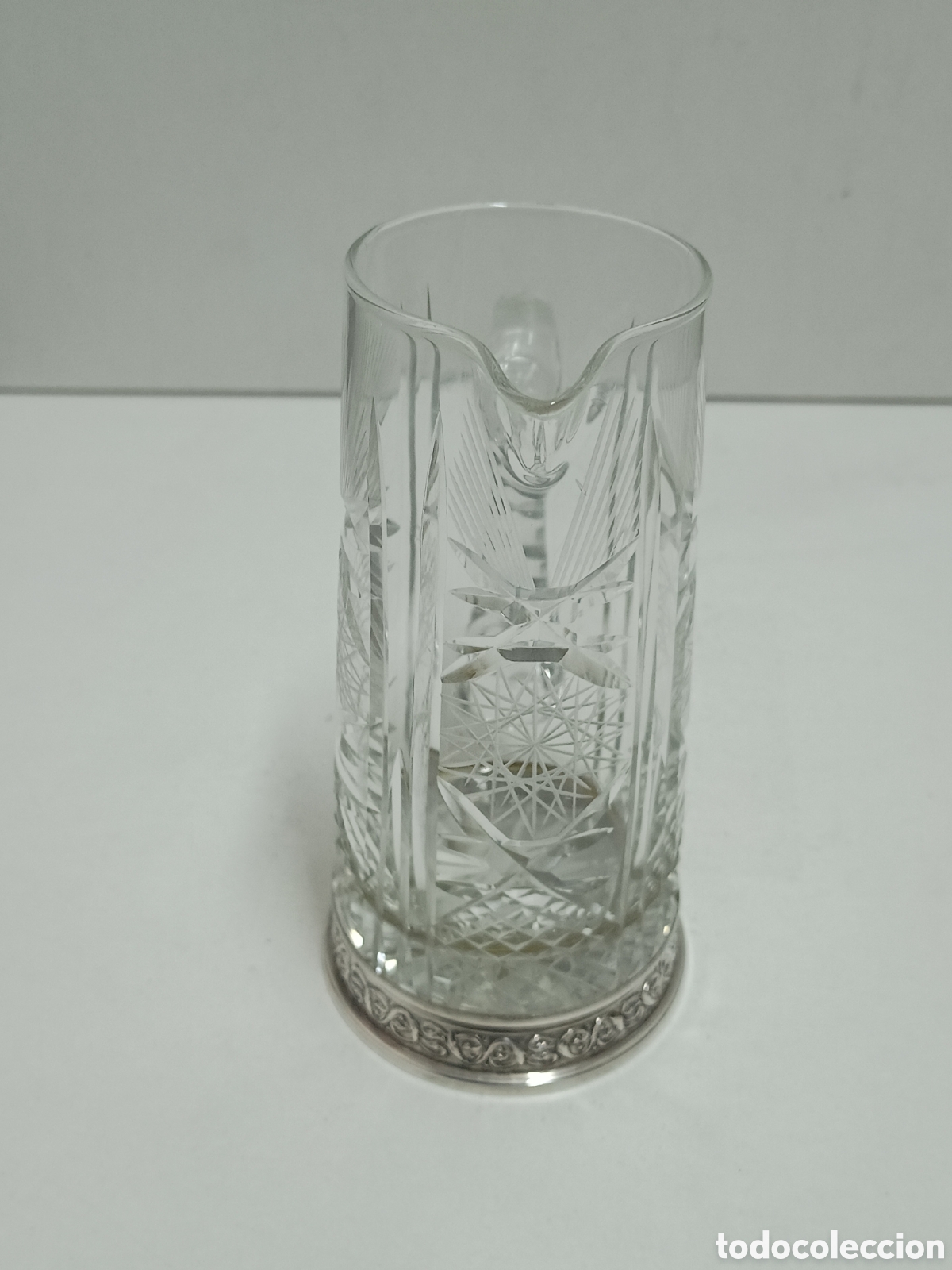 Antig&uuml;edades: JARRA DE CRISTAL TALLADO CON BASE DE PLATA DE LEY - Foto 2
