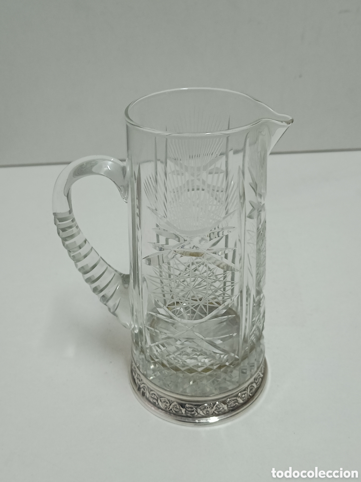 Antig&uuml;edades: JARRA DE CRISTAL TALLADO CON BASE DE PLATA DE LEY - Foto 3