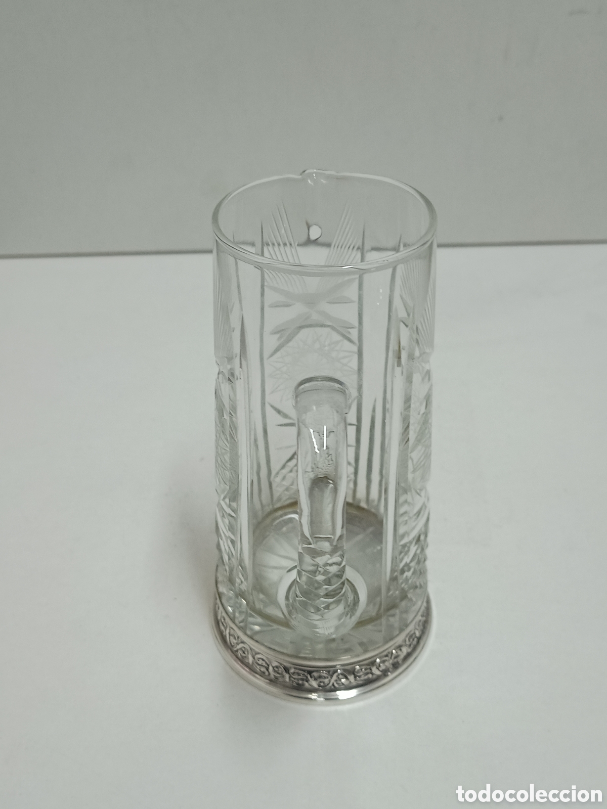 Antig&uuml;edades: JARRA DE CRISTAL TALLADO CON BASE DE PLATA DE LEY - Foto 4