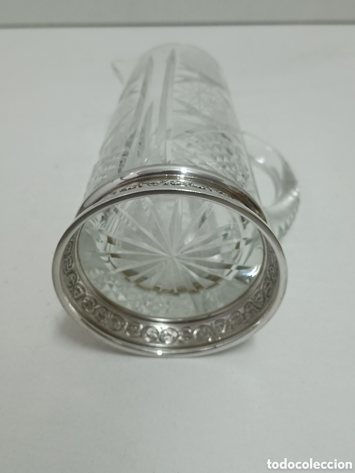Antig&uuml;edades: JARRA DE CRISTAL TALLADO CON BASE DE PLATA DE LEY - Foto 6