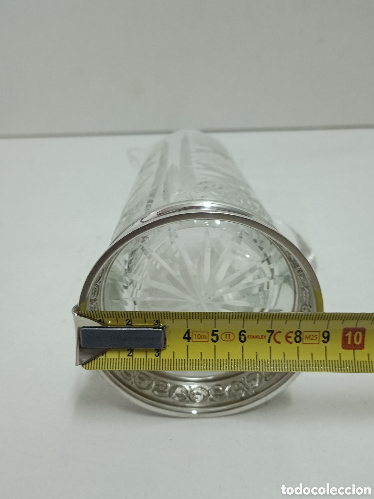Antig&uuml;edades: JARRA DE CRISTAL TALLADO CON BASE DE PLATA DE LEY - Foto 9