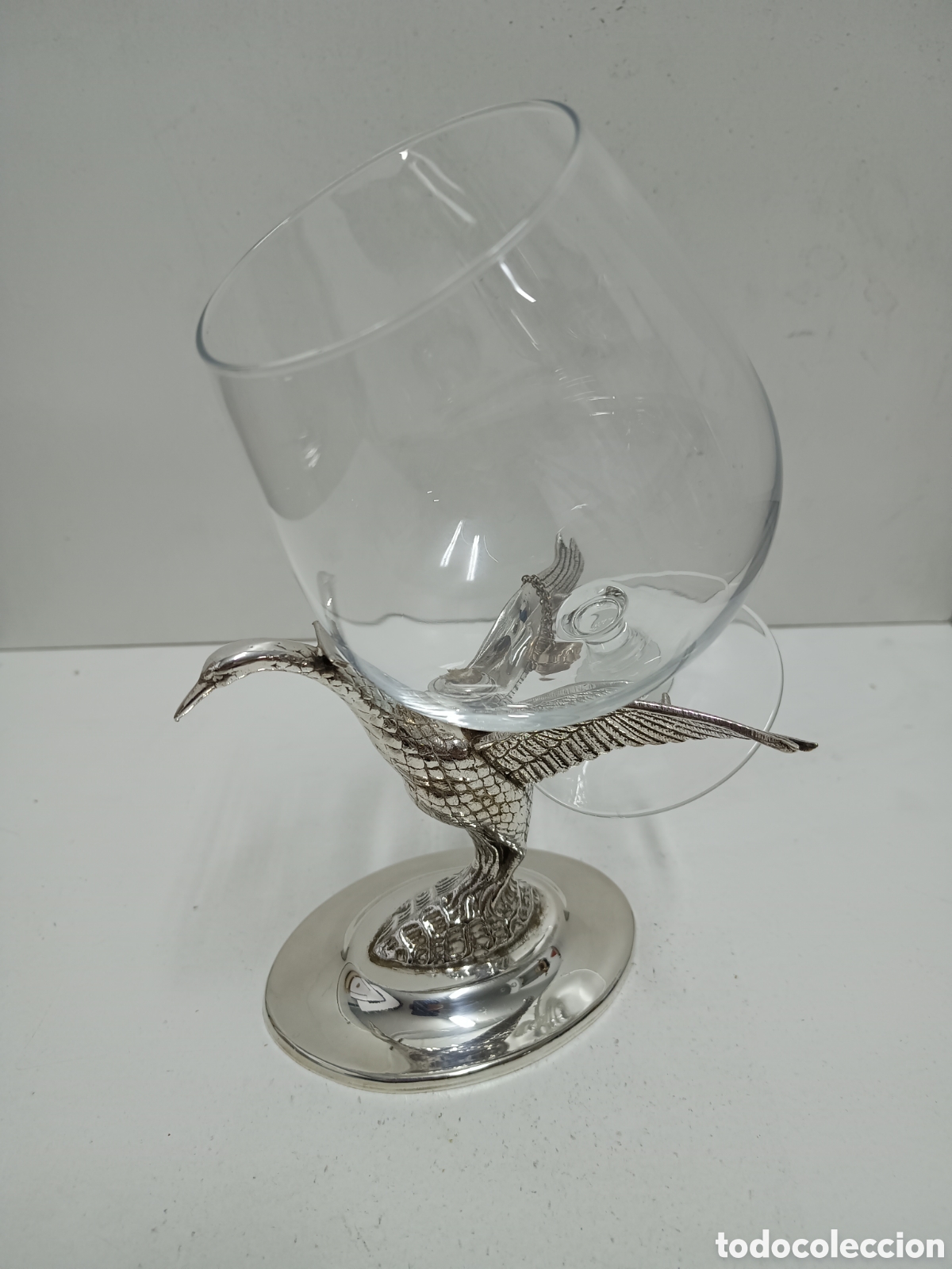 Antiquit&eacute;s: CALIENTA COPAS DE CO&Ntilde;AC - FORMA DE CISNE Y COPA DE CRISTAL - ALCOR ESPA&Ntilde;A