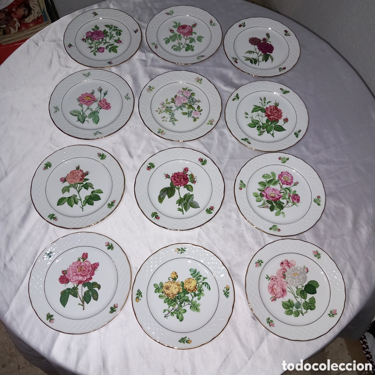 Oggetti Antichi: COLECCION ROYAL KENT/LES ROSES CLASSIQUES,PIERRE,JOSEPH REDOUT&Eacute;12&times;PLATOS DE PORCELANA(COMO NUEVA)