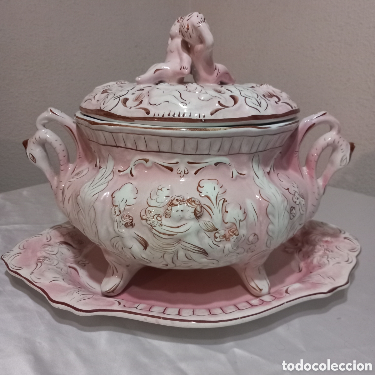Oggetti Antichi: ANTIGUA SOPERA CON BANDEJA/CEEAMICA DECORADA A MANO/ALCOBACA-PORTUGAL(45&times;32&times;31cm)