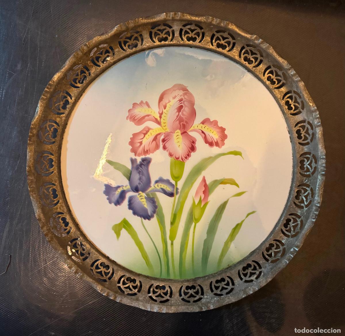 Antiquit&eacute;s: BANDEJA DE PORCELANA ANTIGUA CON MOTIVOS FLORALES - BMF - ART NOUVEAU - VER FOTOS