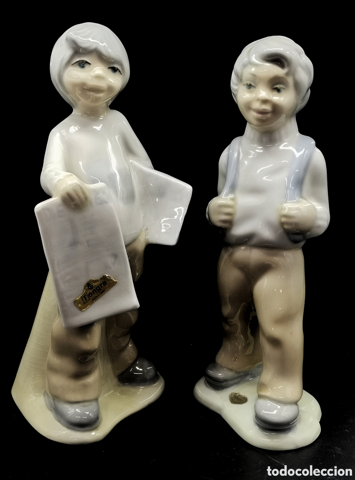 Antiques: PAREJA DE FIGURAS DE PORCELANA TENGRA NI&Ntilde;OS ESTUDIANTES