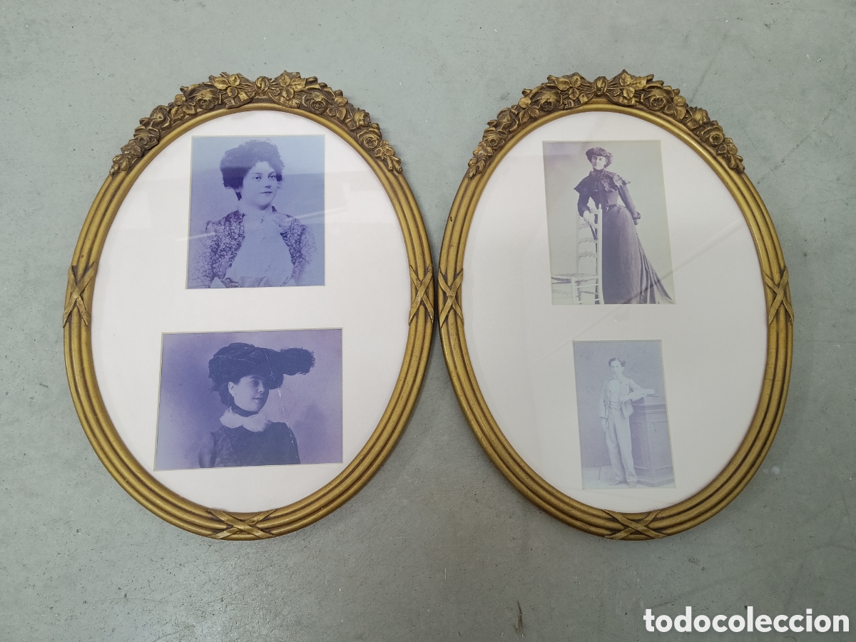 Antiquit&auml;ten: PAREJA DE MARCOS OVALADOS EN MADERA TALLADA, CON DECORACI&Oacute;N EN RELIEVE CON MOTIVOS FLORALES 33x42cm