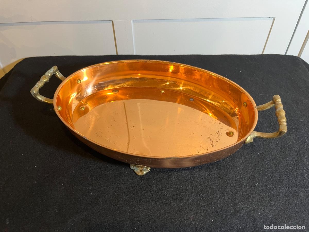 Oggetti Antichi: Fuente Ovalada Cobre y Lat&oacute;n Vintage 37cm Bandeja Calientaplatos Cocina R&uacute;stica vajilla mesa romanti