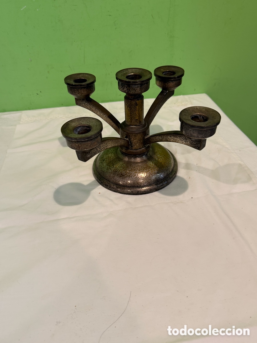 Antig&uuml;edades: candelabro de cinco brazos art dec&oacute; modernista posiblemente en plata o metal plateado a&ntilde;os 20