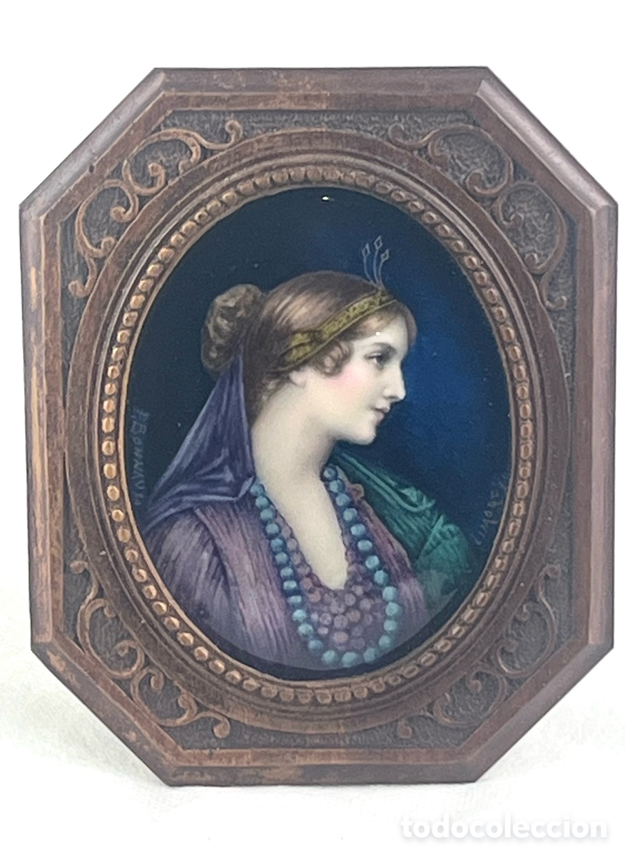 Antiquit&auml;ten: PAUL BONNAD (1873-1953) - ESMALTE - DAMA CON COLLAR AZUL