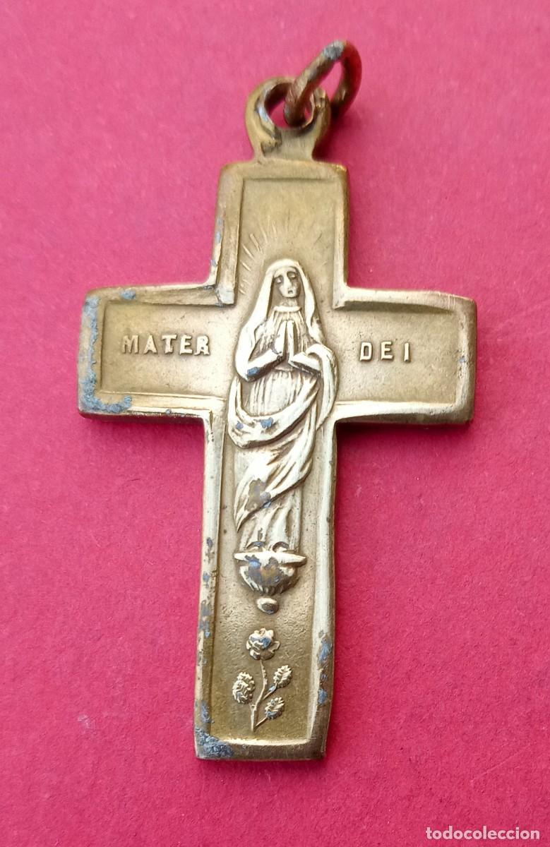 Antiquit&auml;ten: Preciosa Cruz Medalla Siglo XIX Jesus y Madre de Dios.