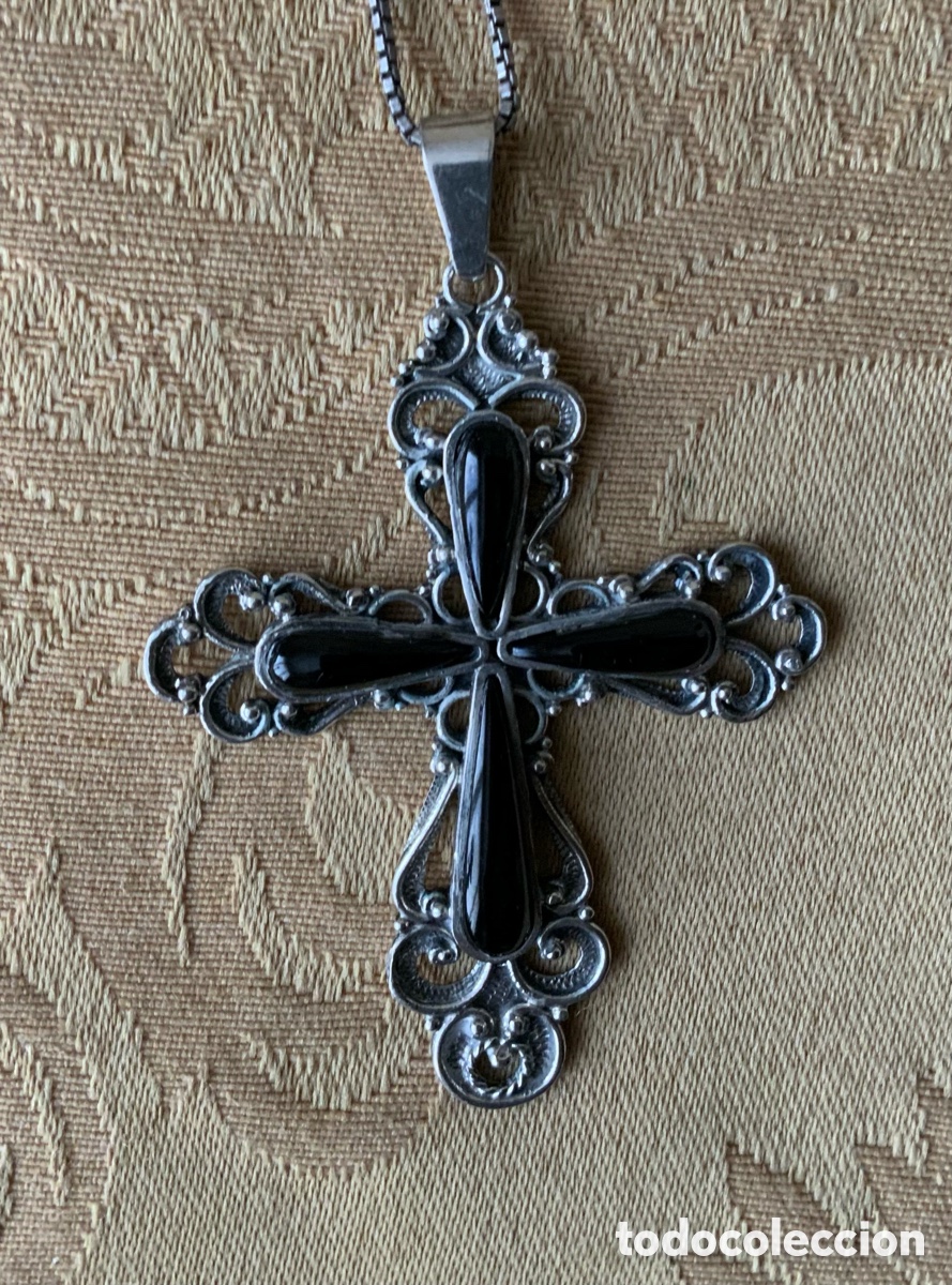 Antig&uuml;edades: ANTIGUO COLGANTE CRUZ CON CADENA FILIGRANA DECPKATA