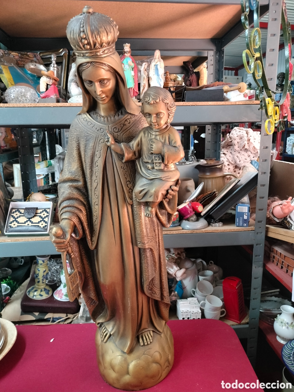 Antig&uuml;edades: Antigua virgen del carmen final siglo XIX en bronce. Casi 1m altura. Pesa aprox 30-40kg