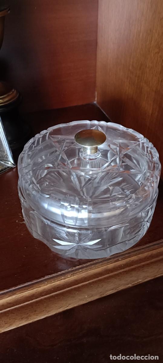 Antiguidades: Bombonera cristal con agarrador en plata de ley