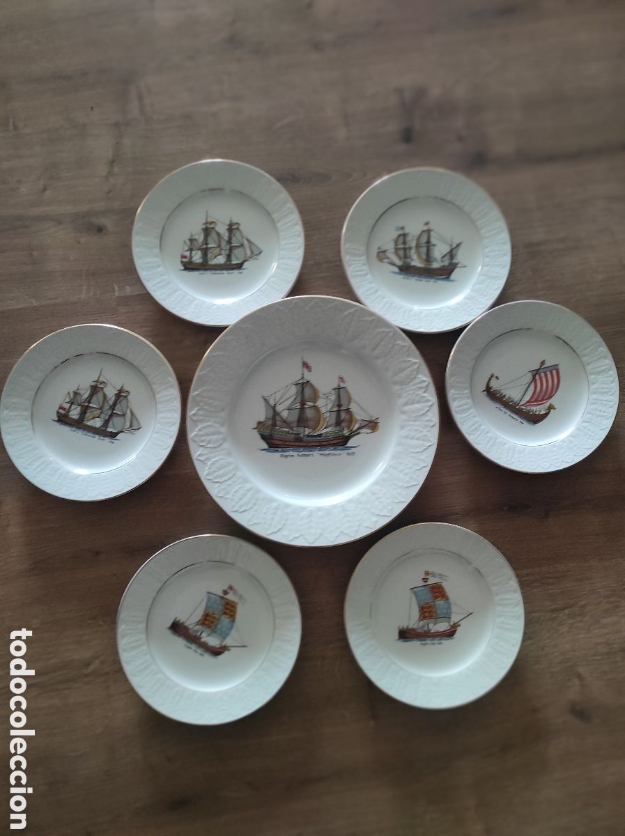 Antig&uuml;edades: Conjunto Pontesa n&aacute;utico &ndash; 7 platos decorativos con barcos antiguos