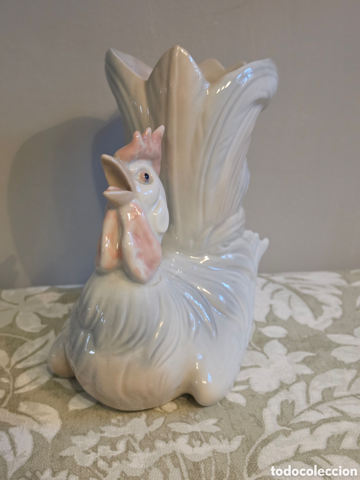 Antig&uuml;edades: Magn&iacute;fico Jarr&oacute;n Jardinera de Porcelana TENGRA - Figura de Gallo - Vintage Valenciano Sello Base