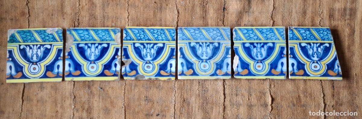 Antig&uuml;edades: Cenefa x6 azulejos Talavera de la Reina, S XVI - Serie Ferronerie