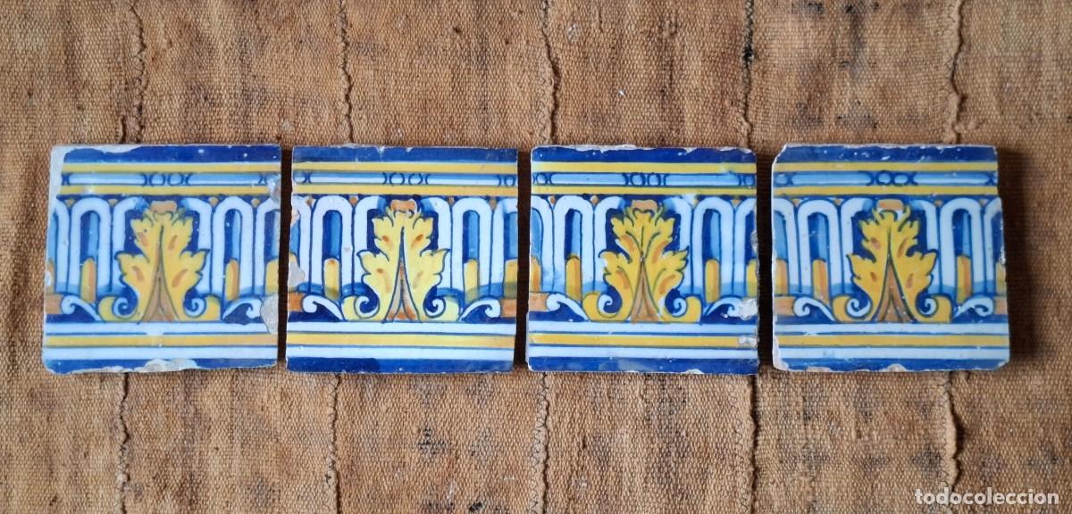 Antig&uuml;edades: Cenefa 4 Azulejos Talavera de la Reina S. XVI