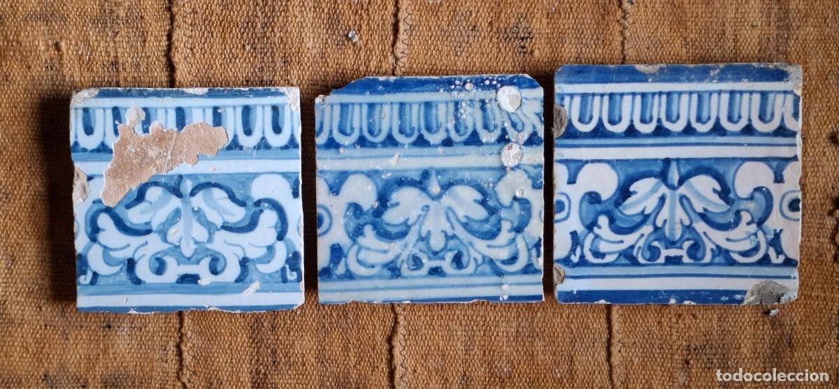 Antig&uuml;edades: Cenefa 3 azulejos Talavera de la Reina XVII