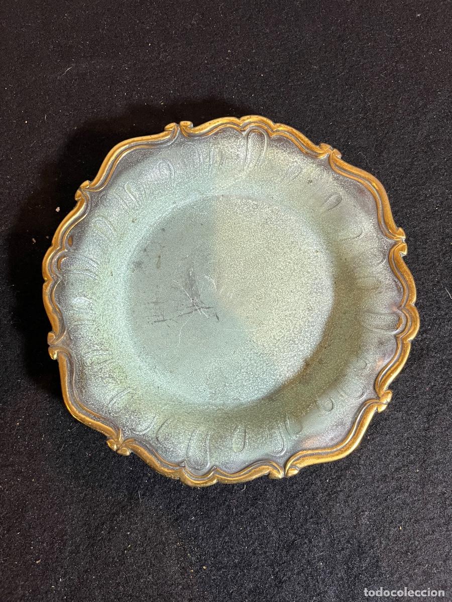 Antiguidades: Plato Decorativo Rococ&oacute; Vintage Verde Menta Dorado Vaciabolsillos Cenicero Retro
