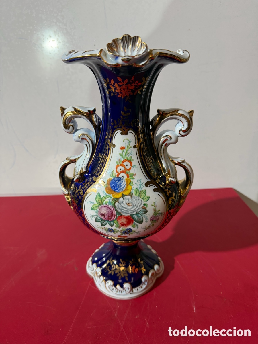 Antig&uuml;edades: Jarr&oacute;n Vintage Isabelino Porcelana Azul Dorado
