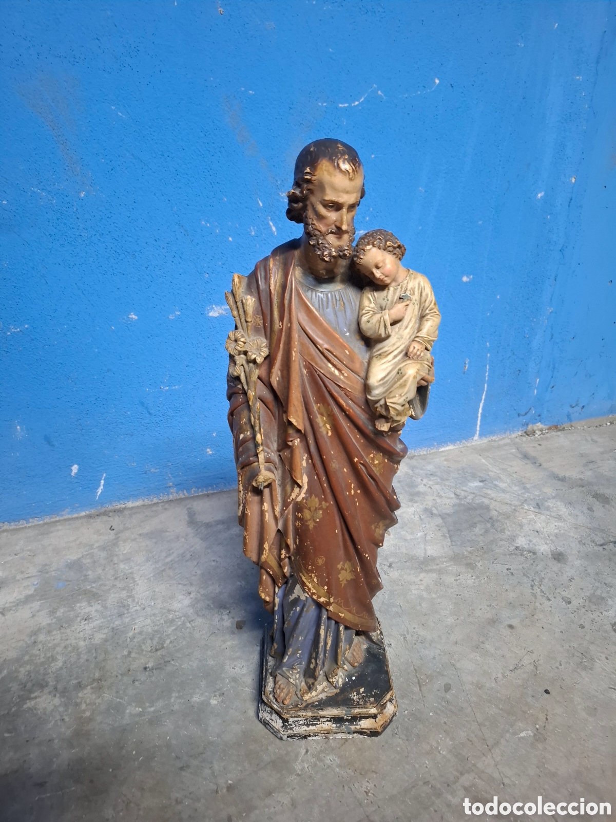Antig&uuml;edades: Antigua escultura San Jos&eacute; y el ni&ntilde;o Jes&uacute;s