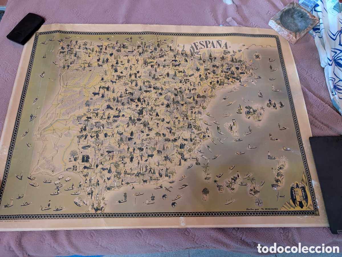 Antig&uuml;edades: Mapa Espa&ntilde;a ilustraci&oacute;n t&iacute;pica por regiones .