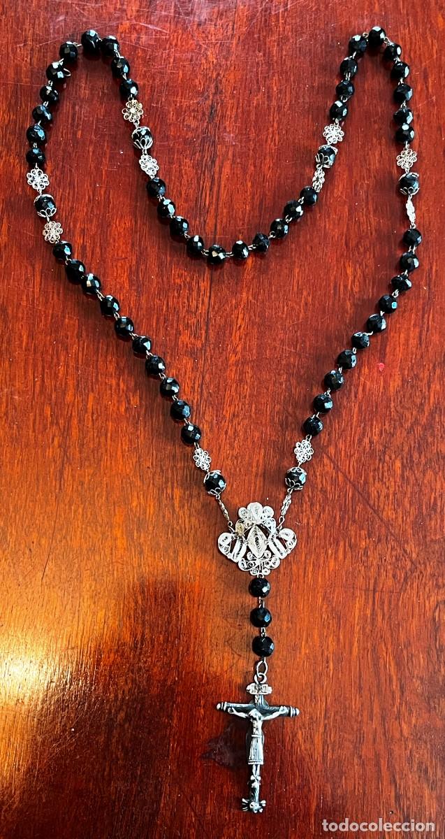 Oggetti Antichi: Excepcional rosario de azabache y plata, siglo XIX, el cristo del siglo XVIII, este rosario es muy g