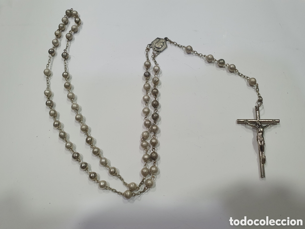 Oggetti Antichi: Rosario en metal plateado. (L68)