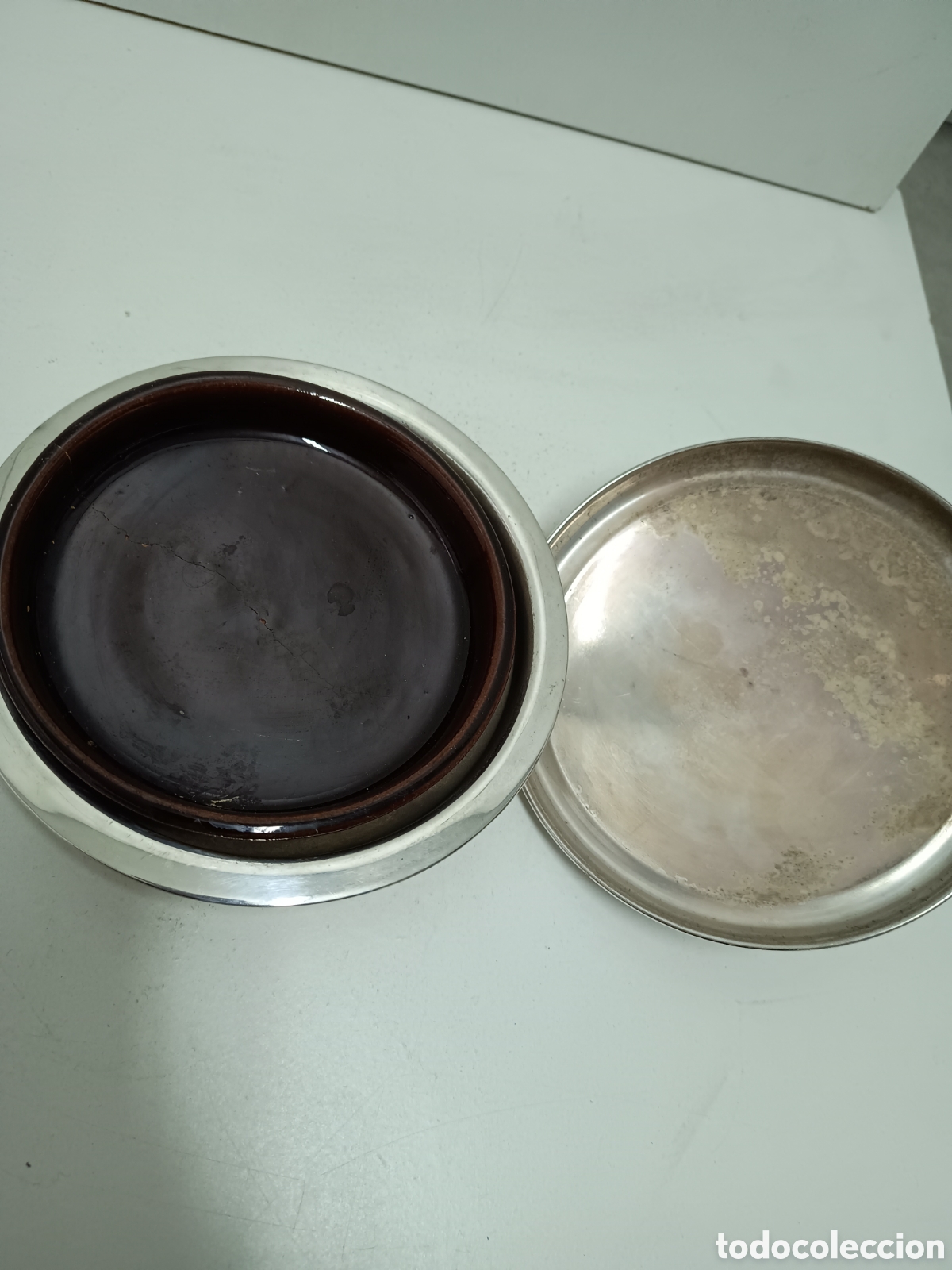 Antig&uuml;edades: ANGULERA DE ALPACA CON PLATO DE BARRO - Foto 3