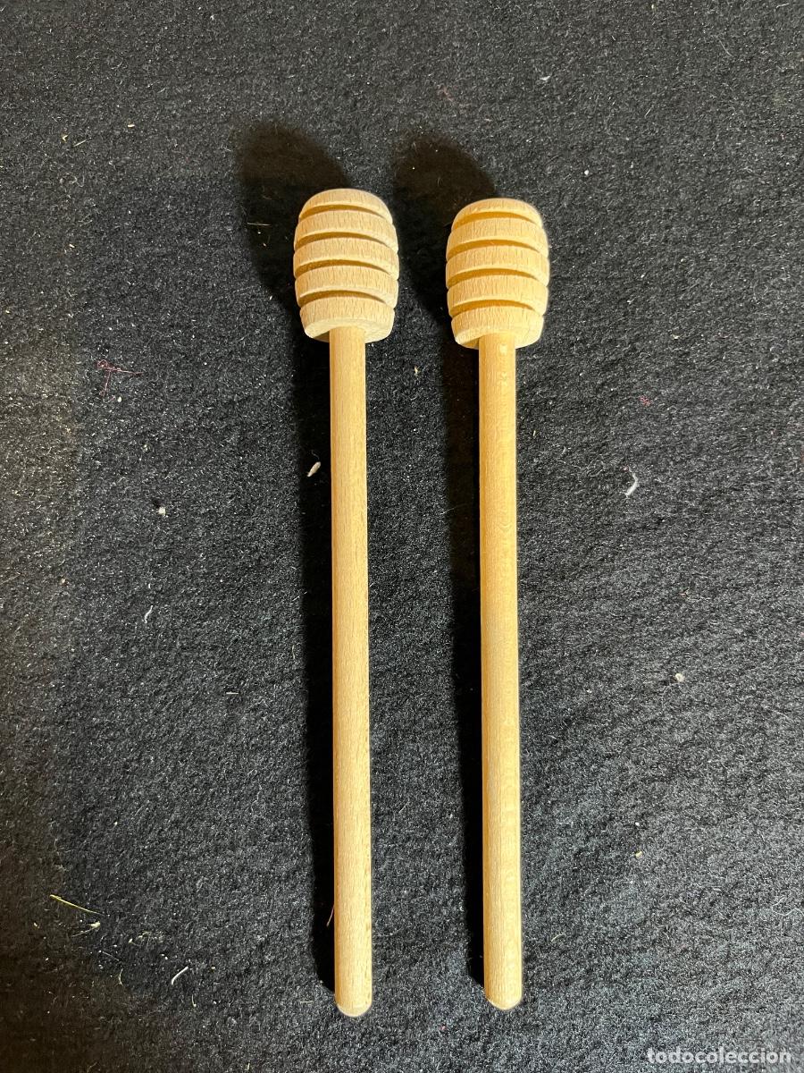 Antig&uuml;edades: Pareja de palos para miel madera natural utensilios cocina r&uacute;stica dispensador miel vintage