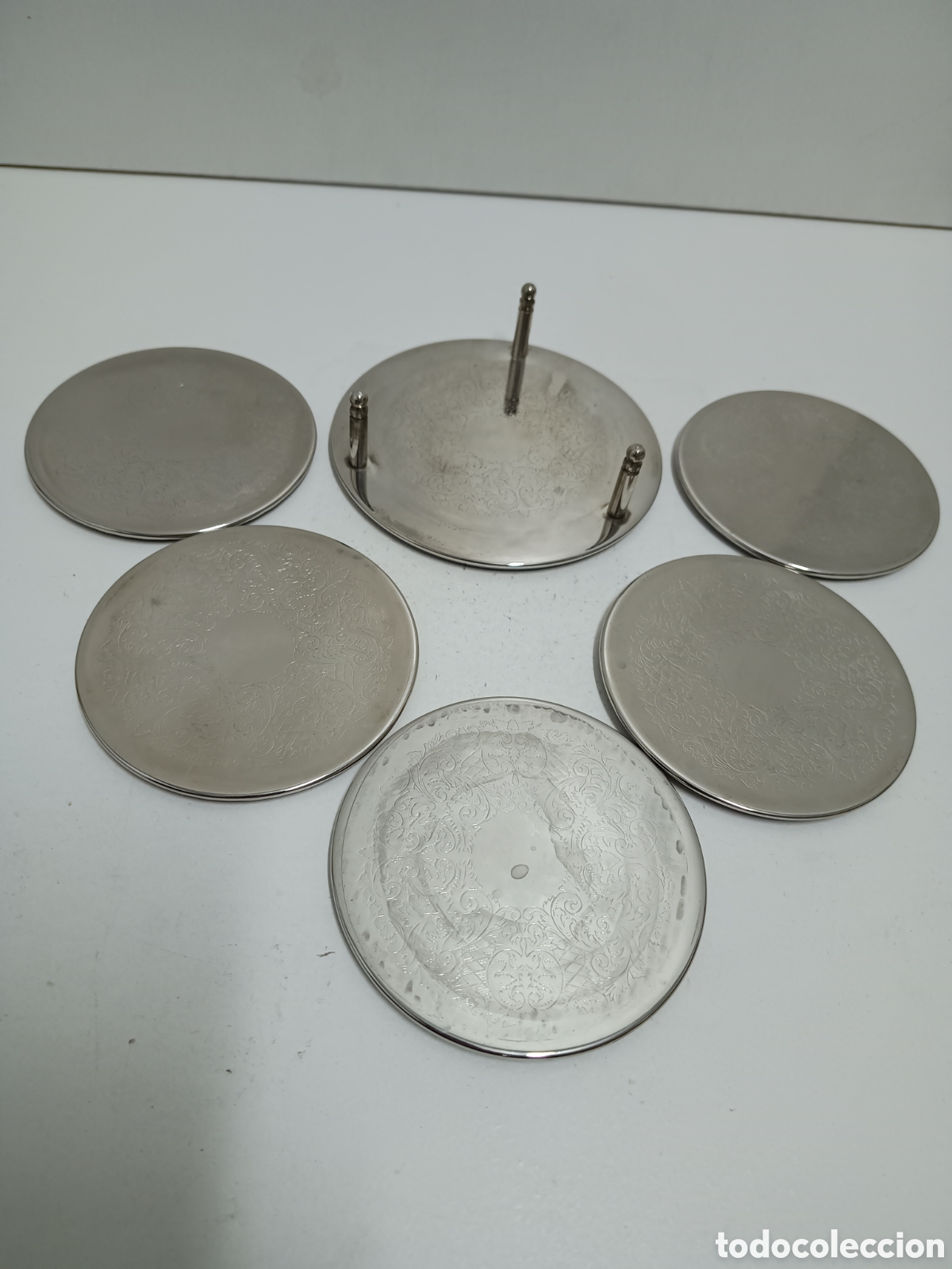 Antiquit&eacute;s: 5 POSAVASOS VINTAGE PLATEADOS